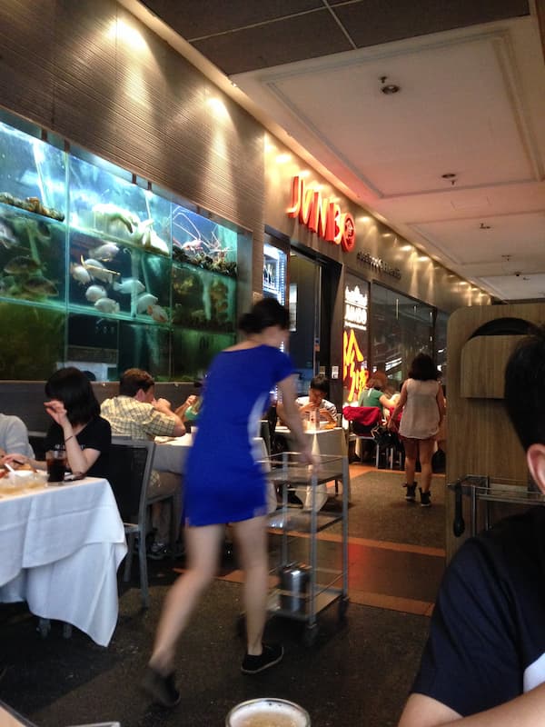 Waitress with blue dress