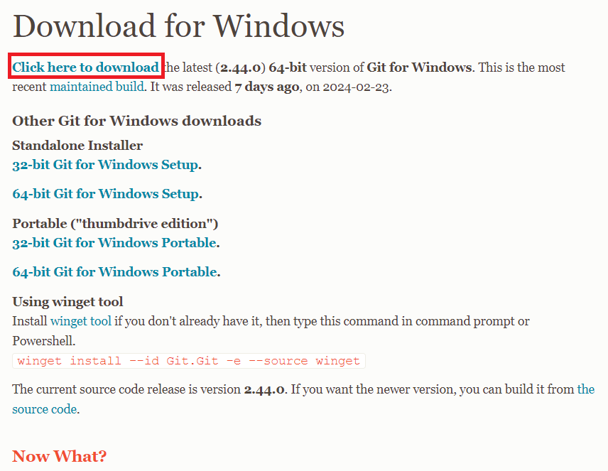 Download page in Git official website Download page in Git official website