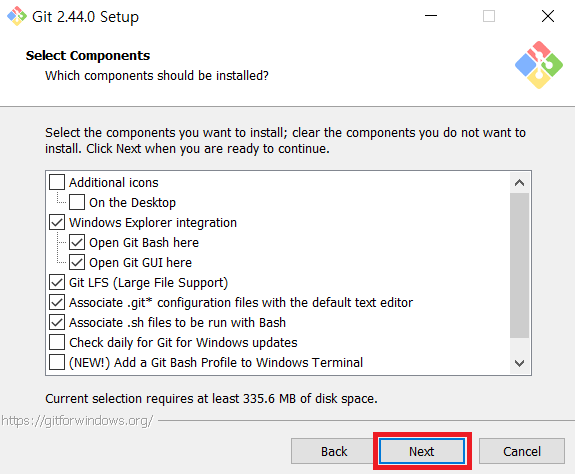 Select components while installing Git for Windows Select components while installing Git for Windows