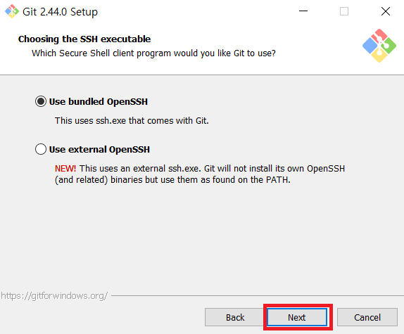 Choosing the SSH executable while installing Git for Windows Choosing the SSH executable while installing Git for Windows