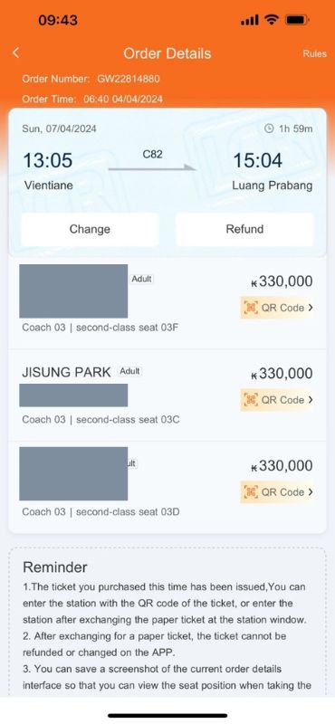 Train tickets to another city in Laos
