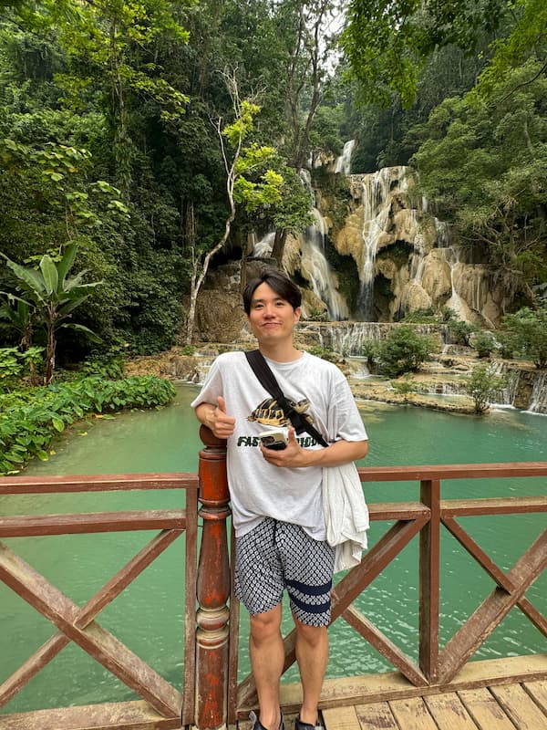 Friend in the top of Kuang Si waterfall