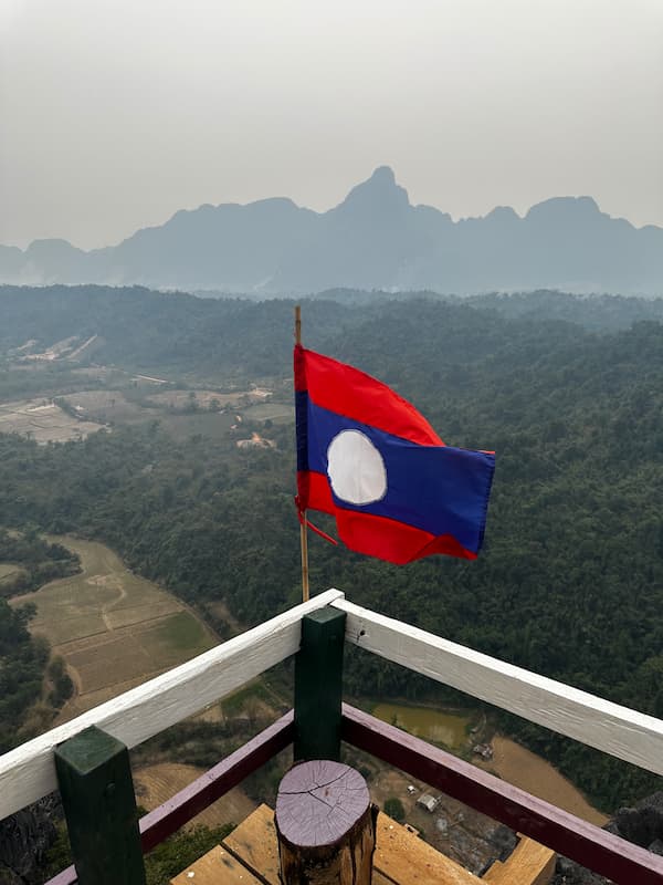 Laos flag on the Namxay viewpoint