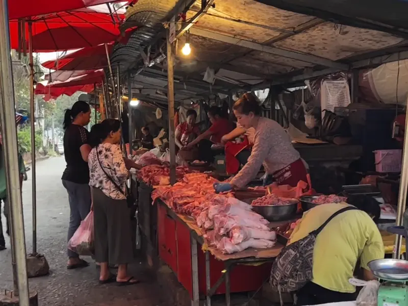루앙 프라방 아침 시장 정육점