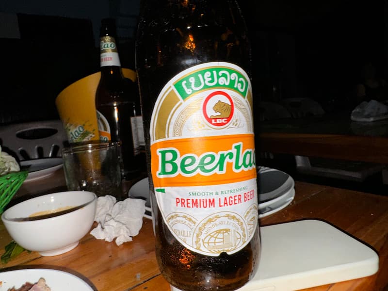 The bottle of Beerlao with light