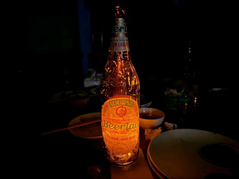 The bottle of Beerlao with light