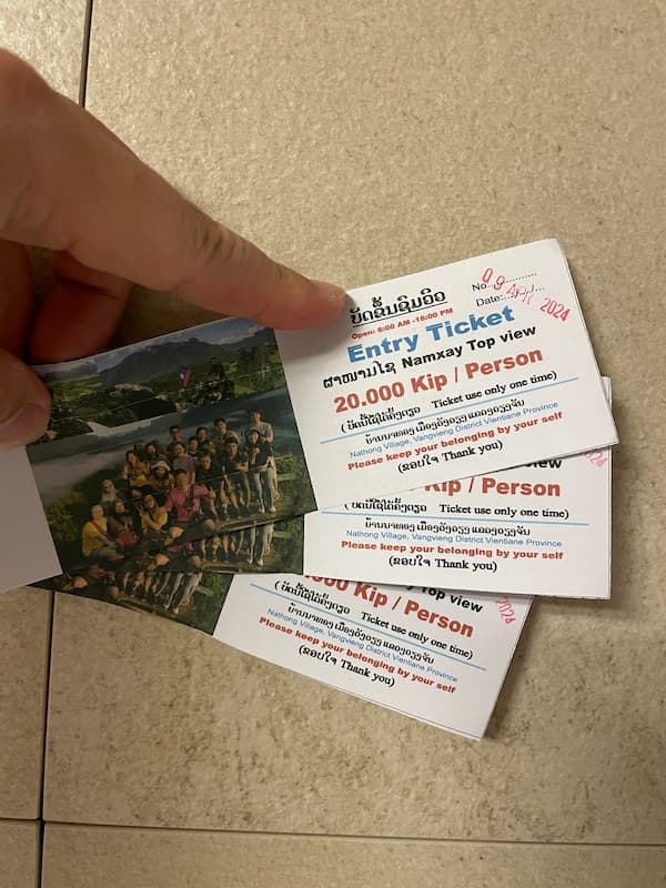 The tickets for Namxay viewpoint