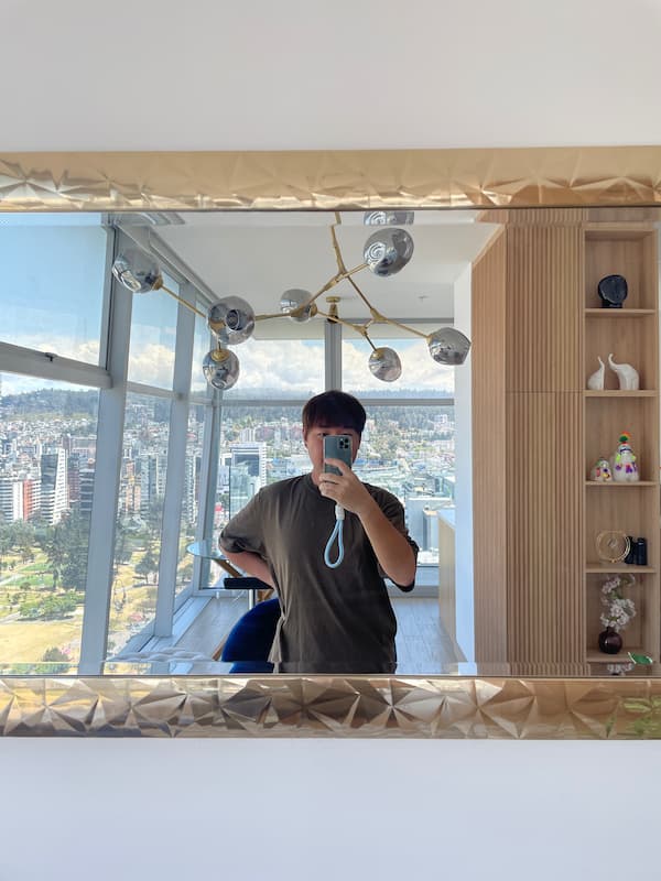 Blogger taking selfie at home