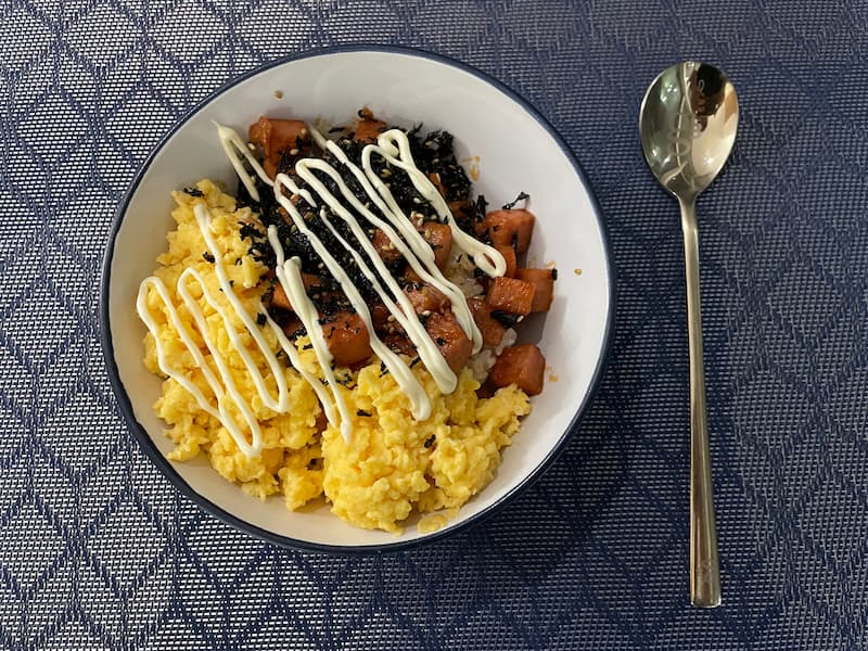 Korean style ham-egg mayo rice bowl