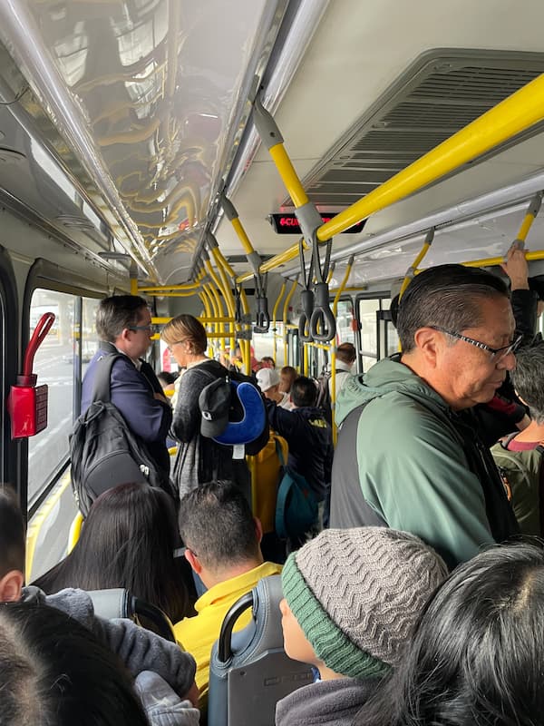 On bus going to plane
