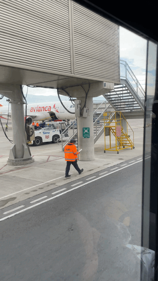 On bus going to plane