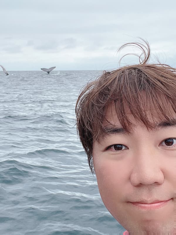 Humpback whale with blogger