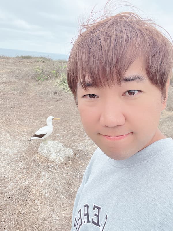 Nazca booby with blogger