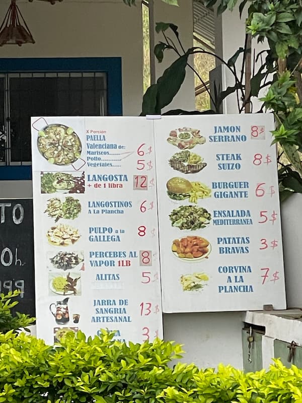 The menu sign of Sabor Español restaurant
