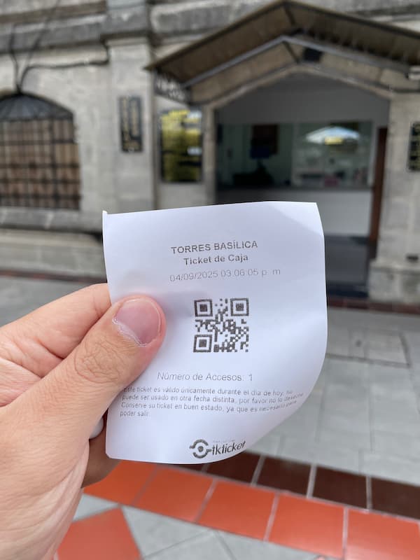 The ticket for the Towers of the Basilica of the Voto Nacional