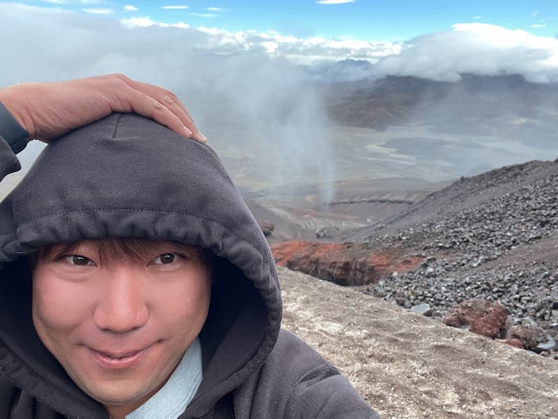 Blogger hiking on Cotopaxi Volcano