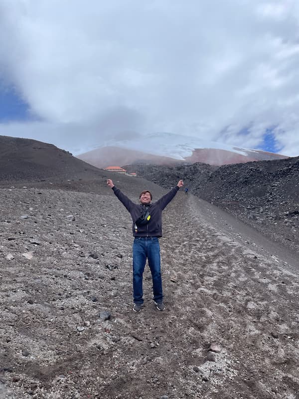 Blogger hiking on Cotopaxi Volcano